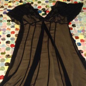 Adrianna Papell Beaded Sheer Navy Cocktail Dress sz12P